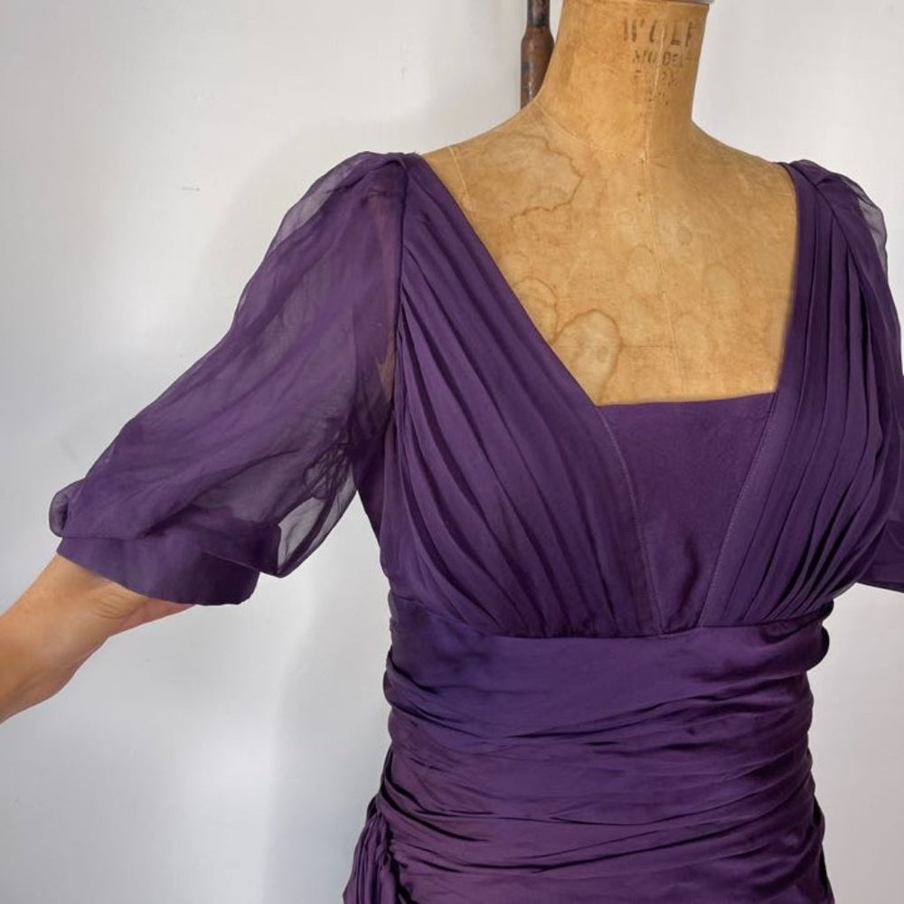J. Mendel Paris Ruffled Tiered Short Sleeve Silk Evening Dress In Purple Size 10 - Picture 9 of 13